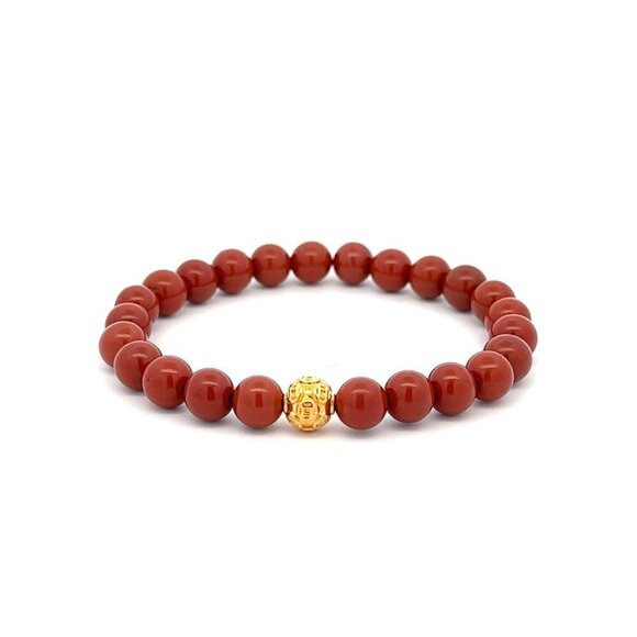 RAFANTHIA Jewelry - 18K Gold Money Ball Lucky Bracelet Gemstones Red Jasper 6mm